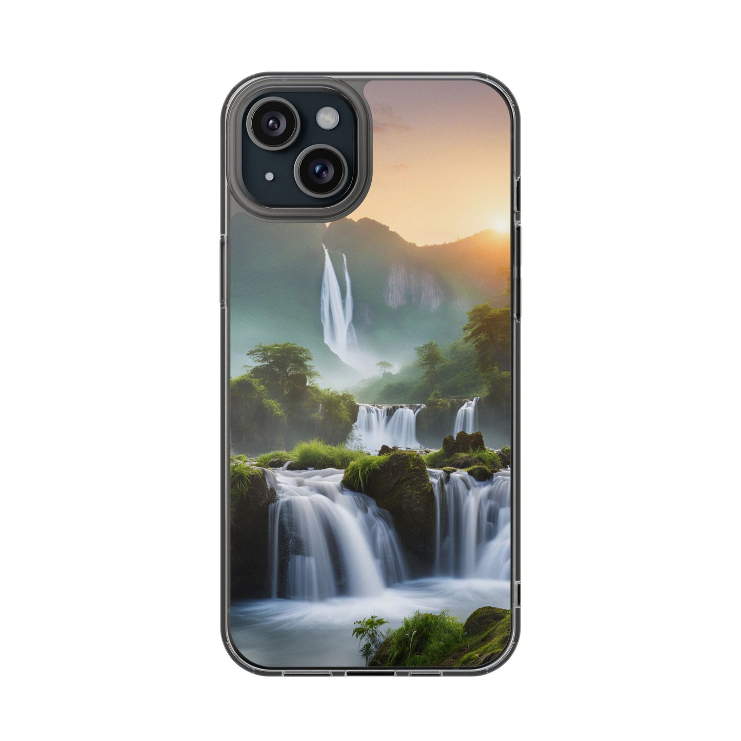 Nature-Inspired Clear Phone Case with Waterfall Design