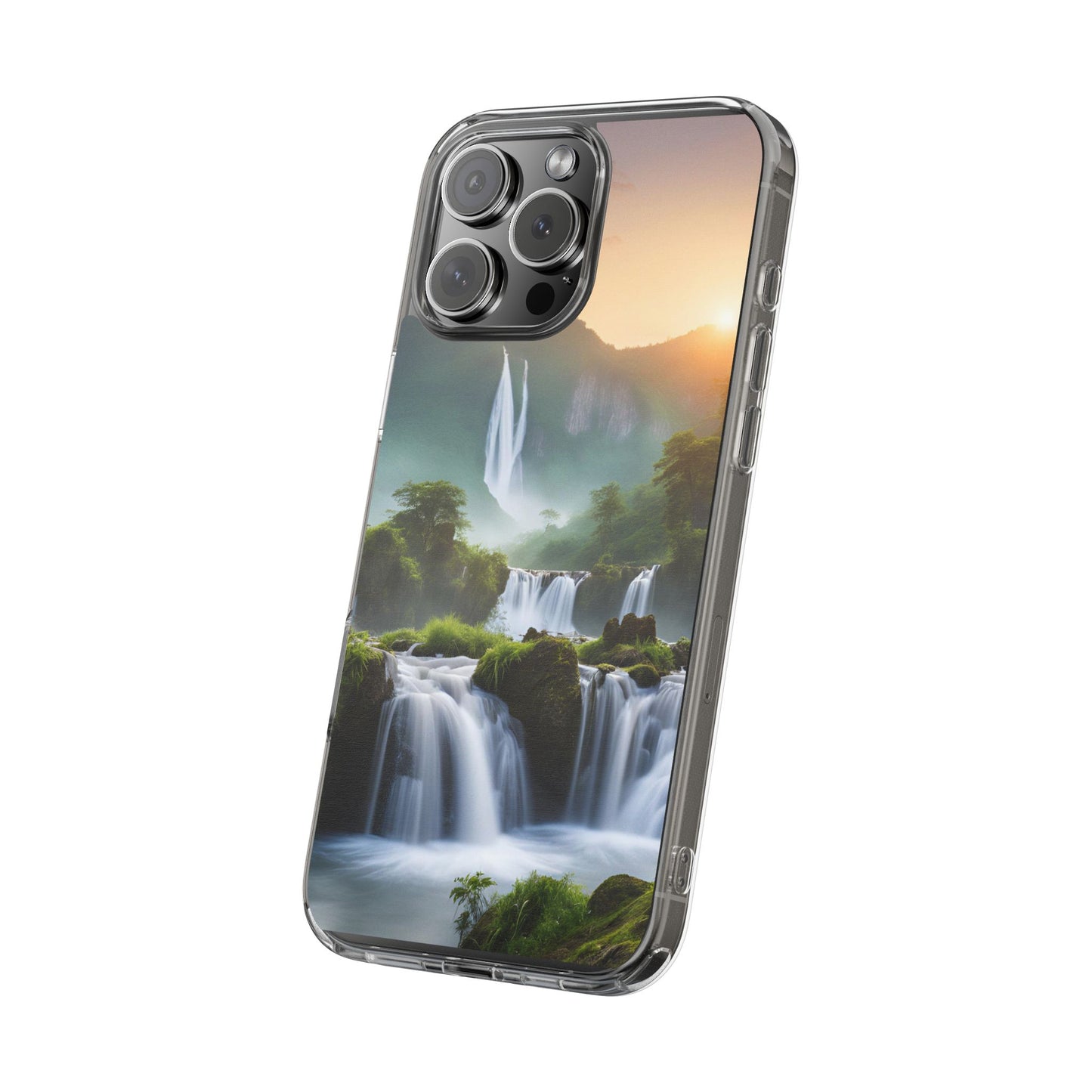 Nature-Inspired Clear Phone Case with Waterfall Design