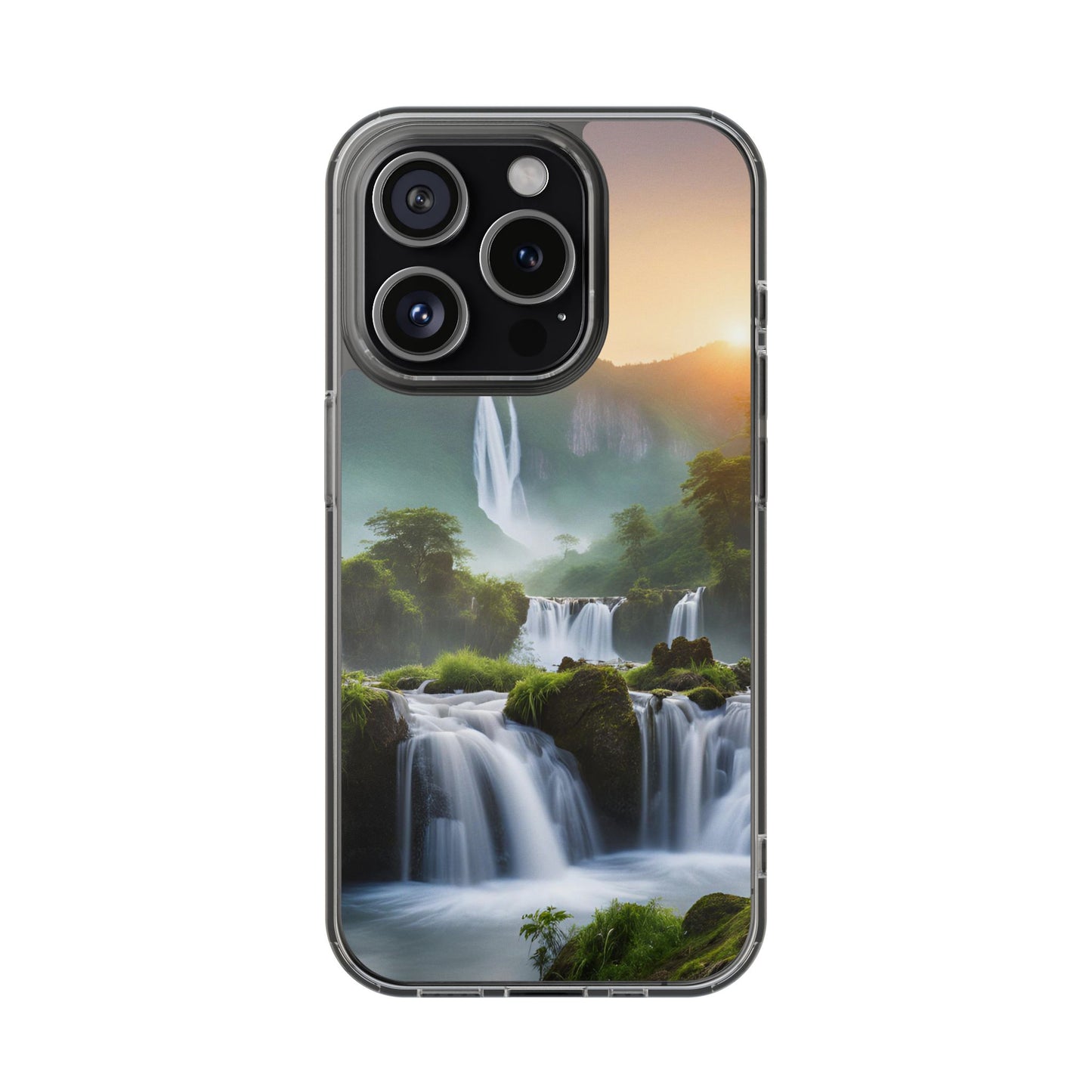 Nature-Inspired Clear Phone Case with Waterfall Design