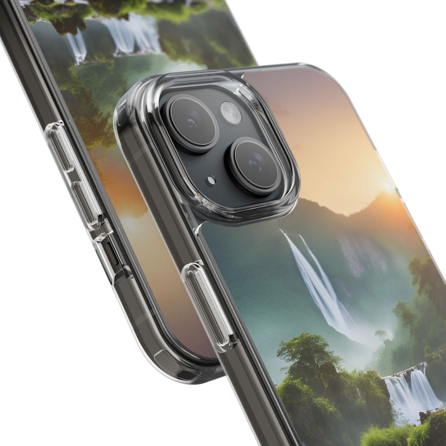 Nature-Inspired Clear Phone Case with Waterfall Design