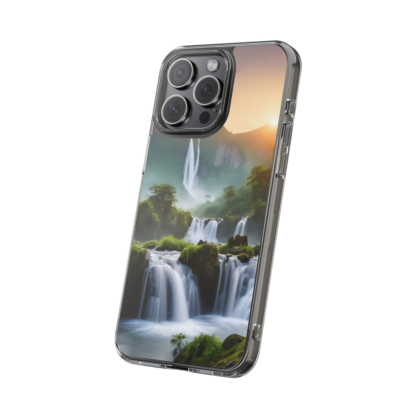 Nature-Inspired Clear Phone Case with Waterfall Design