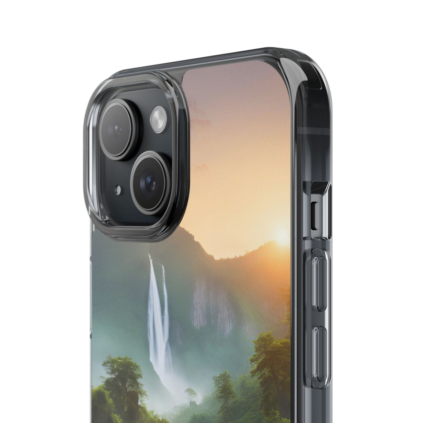 Nature-Inspired Clear Phone Case with Waterfall Design