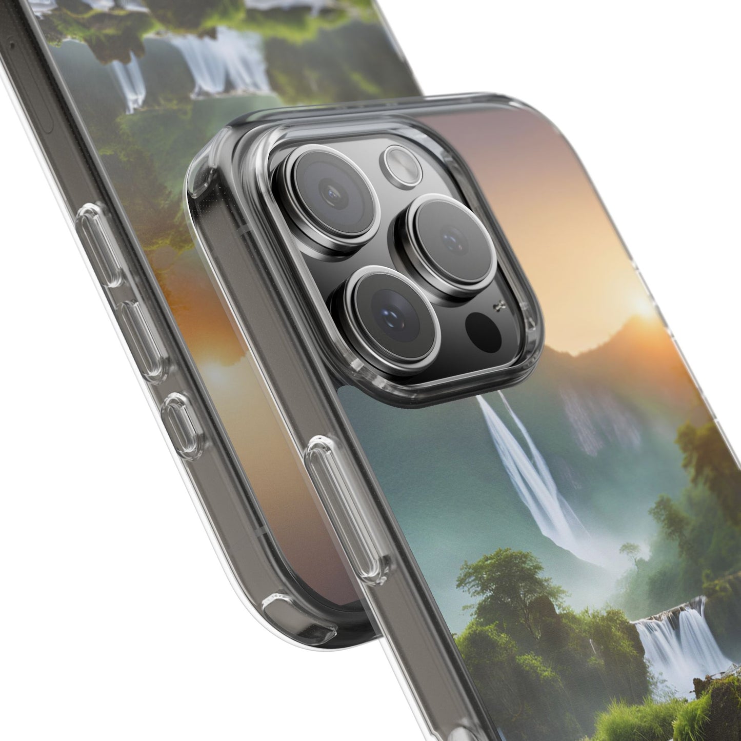 Nature-Inspired Clear Phone Case with Waterfall Design