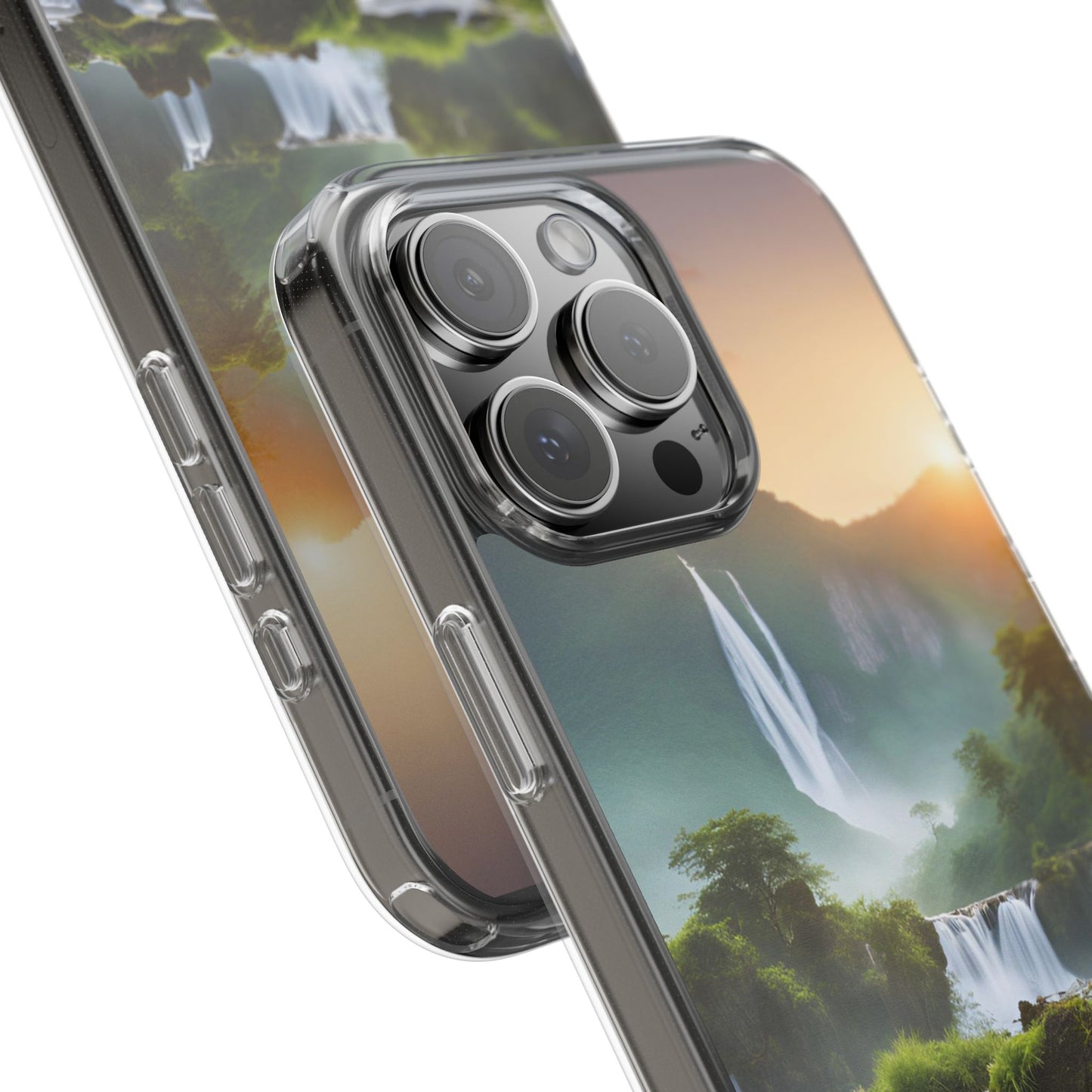 Nature-Inspired Clear Phone Case with Waterfall Design